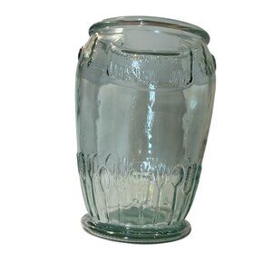 Embossed Green Glass Utensil Jar Made In Italy By Vetreria Etrusca 7.2" High X 4